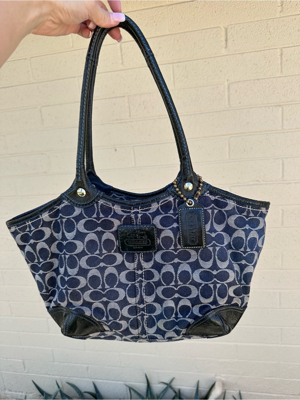 Coach Navy and Black Signature Canvas Shoulder Tote
